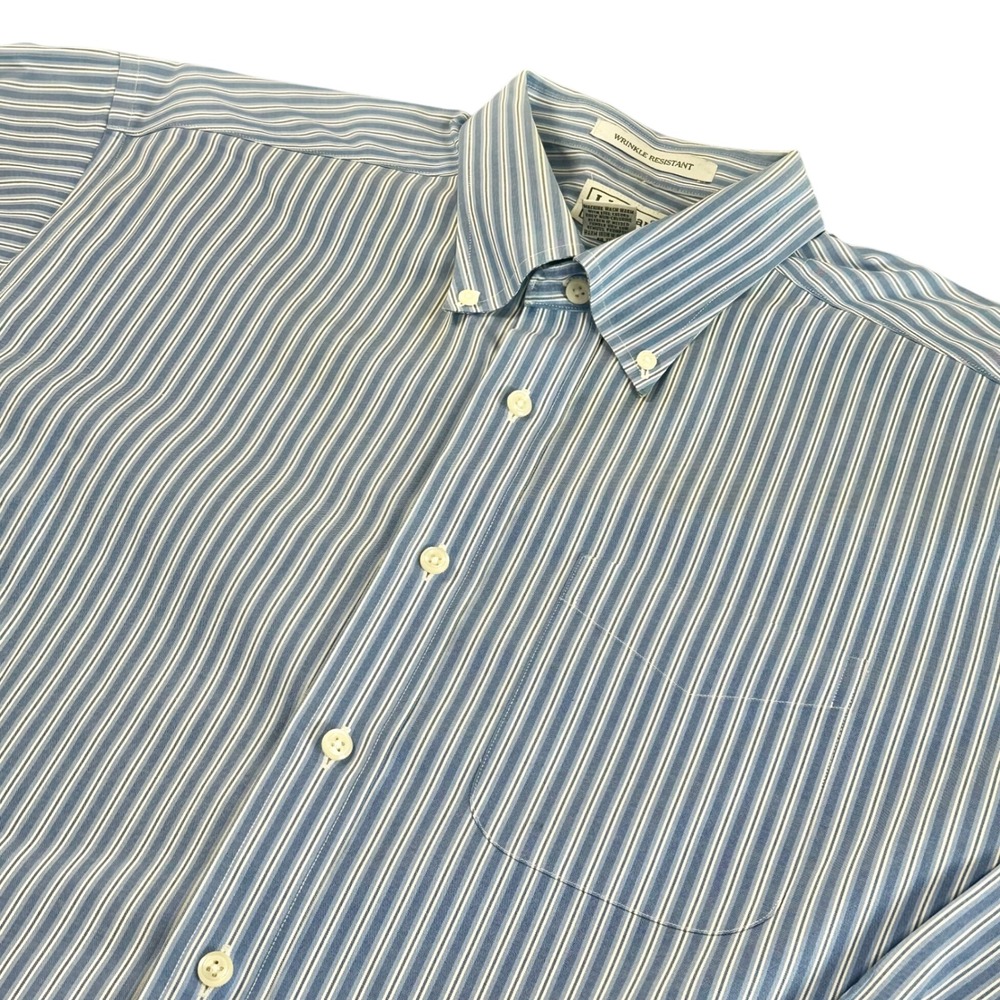 L.L. Bean Men's Large Wrinkle Resistant Long Sleeve Blue Striped Button Up Shirt
